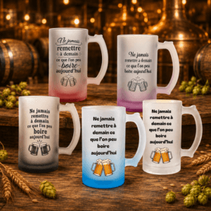 Chope de bière givrée personnalisée avec impression Sublim'974