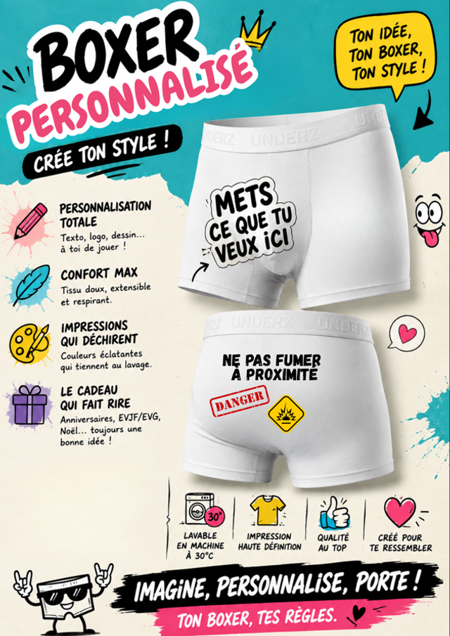 Boxer personnalisé homme avec texte ou photo