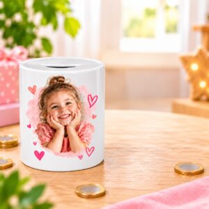 Tirelire en céramique personnalisée 11 oz – Cadeau unique avec photo ou texte